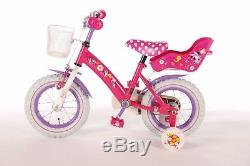 12 Inch Minnie Mouse Pink Girls Bike With Stabilisers Basket Doll Carrier Bell