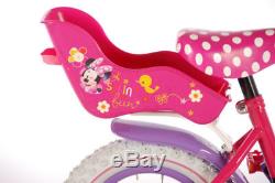 12 Inch Minnie Mouse Pink Girls Bike With Stabilisers Basket Doll Carrier Bell