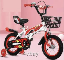 2025 Kids 12 inch Bike cycle + Removable Basket & Carrier, Rack, Stabilisers-RED