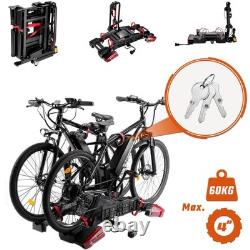 2 BIKE BICYCLE RACK HOLDER CARRIER ON TOW BAR with KEY E-MARK LIGHTS 13 PIN 60KG