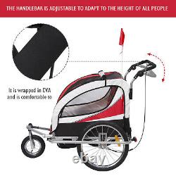 2 in 1 Bicycle Child Carrier 2-Seater Baby Trailer Stroller Jogger Kit Red