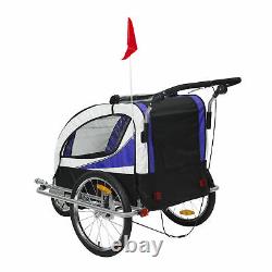 2-in-1 Children's Bike Trailer Double Seat Push Stroller Travel Carrier Purple