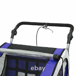 2-in-1 Children's Bike Trailer Double Seat Push Stroller Travel Carrier Purple