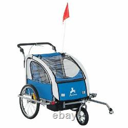 2-in-1 Kids Push Stroller Carrier Bike Trailer Outdoor Jogger Foldable Blue Grey