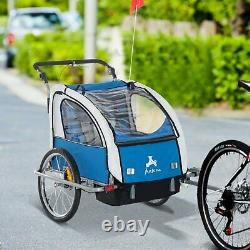 2-in-1 Kids Push Stroller Carrier Bike Trailer Outdoor Jogger Foldable Blue Grey