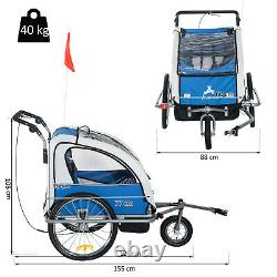 2-in-1 Kids Push Stroller Carrier Bike Trailer Outdoor Jogger Foldable Blue Grey