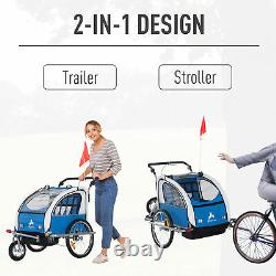 2-in-1 Kids Push Stroller Carrier Bike Trailer Outdoor Jogger Foldable Blue Grey