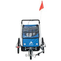 2-in-1 Kids Push Stroller Carrier Bike Trailer Outdoor Jogger Foldable Blue Grey