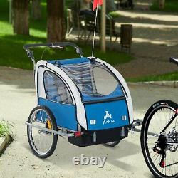 2-in-1 Kids Push Stroller Carrier Bike Trailer Outdoor Jogger Foldable Blue Grey