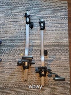 2 x Thule ProRide 598 Silver Roof Mount Cycle Carrier Rack with T-Track & Locks