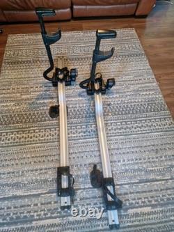 2 x Thule ProRide 598 Silver Roof Mount Cycle Carrier Rack with T-Track & Locks