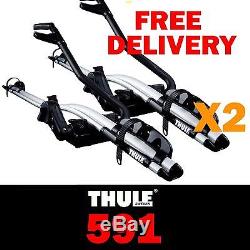 2x Thule 591 ProRide Roof Mount Cycle Bike Carrier 20KG LOCK T-Track New