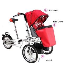3in1 Baby Stroller Bike 3 Wheel 16'' Pushchair Carrier Folding Mother's Bicycle
