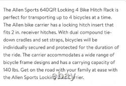 Allen Sports Deluxe Locking Quick Secure Tie 4-Bike Carrier For 2 Hitch 640QR