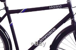 Ammaco Madrid 700c Mens Hybrid Bike 7 Speed & Carrier Rack Black Small 16 Frame