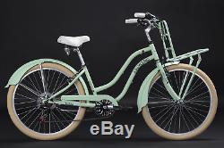 Beach Cruiser Bike 26 Ladies Melba Mint Green Front Carrier 6 Speed New 755B