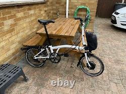Brompton electric bike 2020. White M2LU 2 speed with rear carrier rack