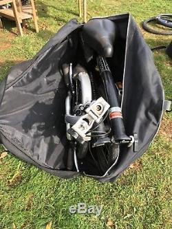 Brompton folding bike, 3 gear, black, carrier bag, pannier bag and rain cover