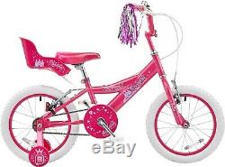 Bumper Sparkle 16 Wheel Pink Girls Kids Bike For 4-6 Years With Doll Carrier