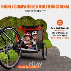 Child Bike Trailer Foldable 2 Seater Stroller Double Kids Carrier 100 lbs