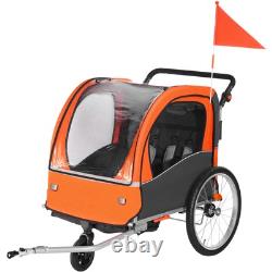 Child Bike Trailer Foldable 2 Seater Stroller Double Kids Carrier 100 lbs