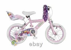 Concept Unicorn Girls Bike Kids Bicycle w Stabilisers Doll Carrier Outdoor Pink