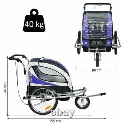 Convertible Bike Trailer Child Travel Carrier Jogger Stroller Double Seat Blue