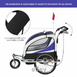 Convertible Bike Trailer Child Travel Carrier Jogger Stroller Double Seat Blue