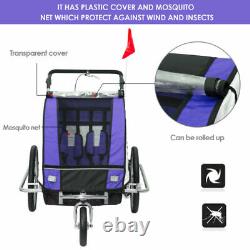 Convertible Bike Trailer Child Travel Carrier Jogger Stroller Double Seat Blue