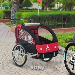 Convertible Bike Trailer Kids Outdoor Push Stroller Childrens Travel Carrier Red