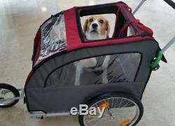 Dog Bike Trailer Pet Carrier Basket & Convertible Pushchair with 4 Viewing Windows