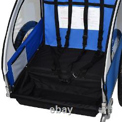 Double Kids Bike Trailer Twins Bicycle Blue Stroller Jogger Child Carrier Fold