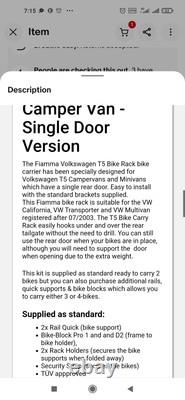 Fiamma Bike Rack Cycle Carrier Tailgate Single Door Vw T5 Transporter Campervan