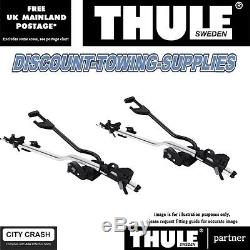Genuine Thule Silver ProRide 598 Roof Mount Cycle Carrier Bike Rack x2 Inc Locks