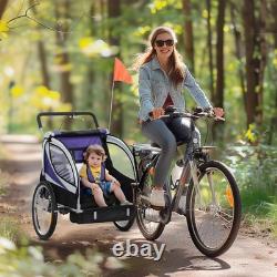 HOMCOM 2 Seat Kids Bike Trailer Bicycle Child Carrier with Safety Harness Purple