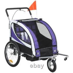 HOMCOM 2 Seat Kids Bike Trailer Bicycle Child Carrier with Safety Harness Purple
