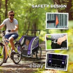 HOMCOM 2 Seat Kids Bike Trailer Bicycle Child Carrier with Safety Harness Purple