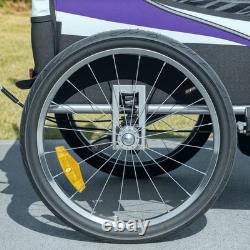 HOMCOM 2 Seat Kids Bike Trailer Bicycle Child Carrier with Safety Harness Purple
