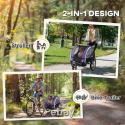 HOMCOM 2 Seat Kids Bike Trailer Bicycle Child Carrier with Safety Harness Purple
