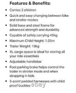 Halfords Advanced Double Bike Trailer Kids Carrier Including Stroller Kit NEW