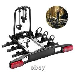 Heavy Duty Electric 3 Bike Rack Rear Tow Bar E-Bike Carrier 13 Pin 60KG Foldable