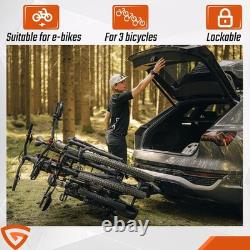 Heavy Duty Electric 3 Bike Rack Rear Tow Bar E-Bike Carrier 13 Pin 60KG Foldable