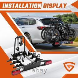 Heavy Duty Electric 3 Bike Rack Rear Tow Bar E-Bike Carrier 13 Pin 60KG Foldable