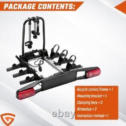 Heavy Duty Electric 3 Bike Rack Rear Tow Bar E-Bike Carrier 13 Pin 60KG Foldable