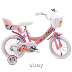 Kids Disney Princess Bike 14 Removable Stabilisers Doll Carrier Pink Bicycle 4+