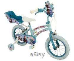 MV Frozen 2 Kids Bike 14 Wheel Girls Bicycle 1 Speed w Stabilisers Doll Carrier