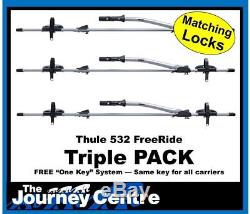 Thule 532 Cycle Carrier Freeride Roof Mount Bike Rack 3 x Pack FREE LOCK MATCH