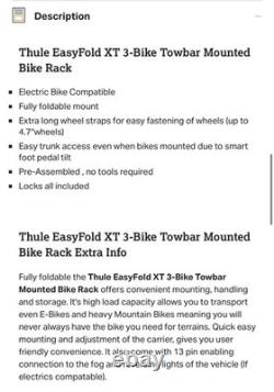Thule Easy Fold XT 3 Bike Towbar Mounted Bike Rack Cycle Carrier