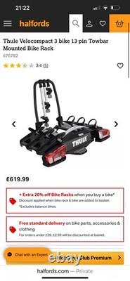 Thule VeloCompact 927 Towbar-Mounted 3-Bike Carrier Cycle Rack- Black