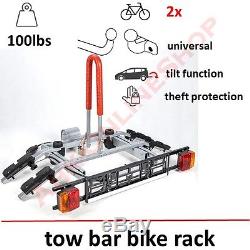 Towbar Mounted Tilting 2 Bike Rack / Two Cycle Carrier Steel / Hitch Mount